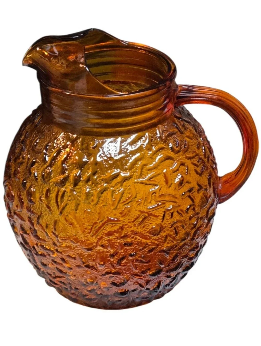Vintage 1960s Anchor Hocking Pitcher Milano (Lido) pattern in Honey Gold (amber)